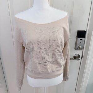 PINK Victoria’s Secret Cropped Sweater M | Beige Fleece Bling Logo